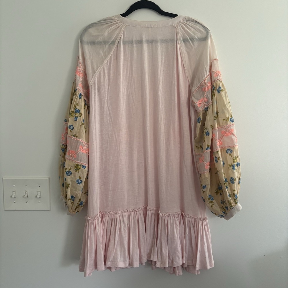 Free People Mix it Up Tunic Dress Balloon Sleeves Beads Cotton BohoFestive SzM - Picture 10 of 10